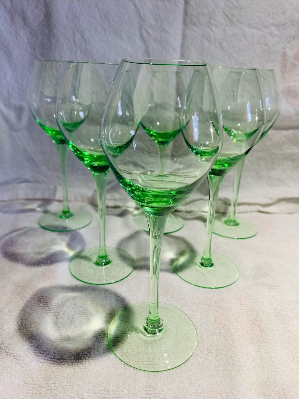 Set/6 Stunning Illuminated Green Stemmed Champagne Glasses